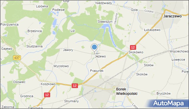 mapa Jeżewo, Jeżewo gmina Borek Wielkopolski na mapie Targeo